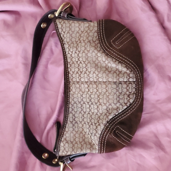 Vintage COACH EST.1941 mini hobo purse suede leather and classic coach pattern - Picture 1 of 8